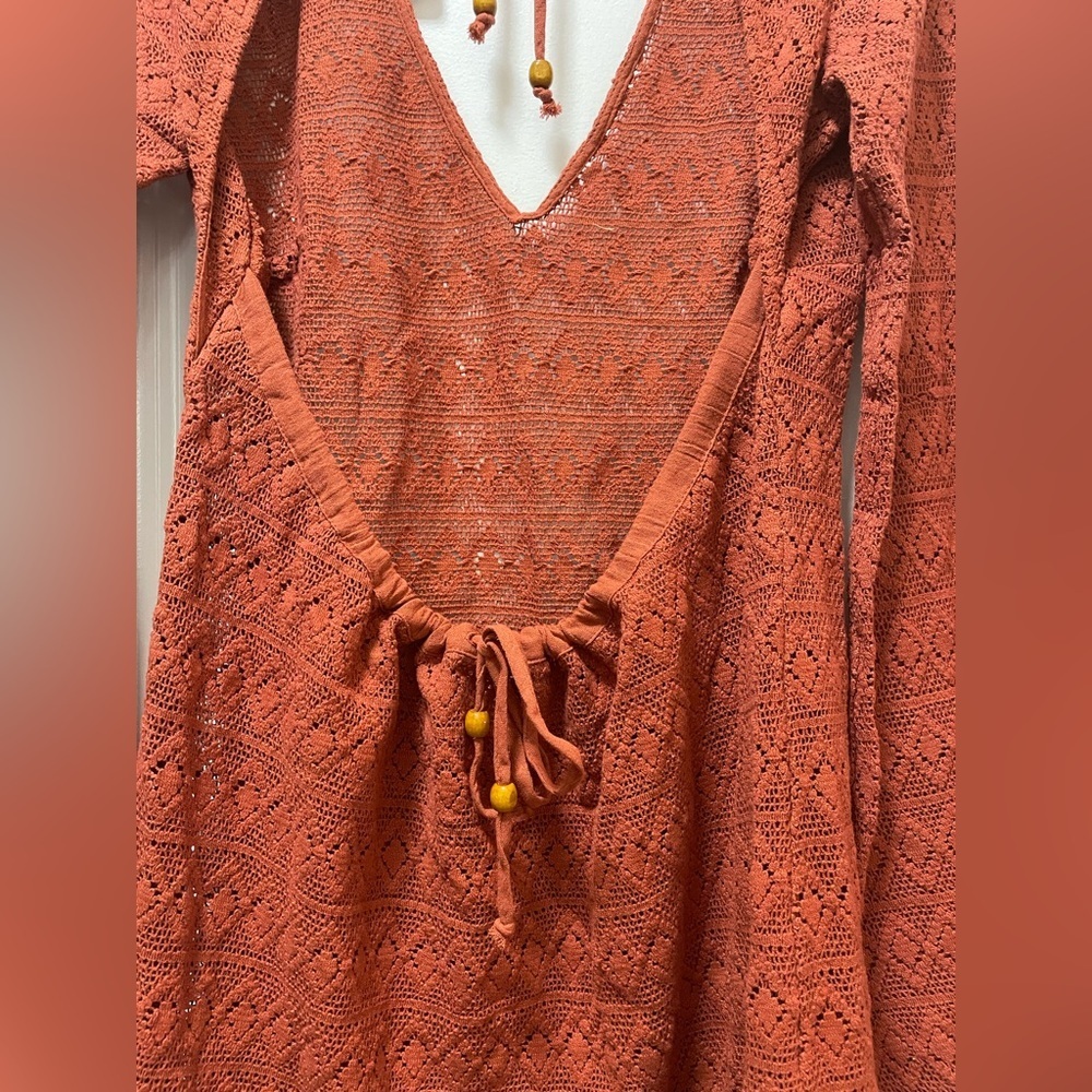 NWT. $88R Free People Sea Through Beach Mini Dress. Size S. Terracotta - Picture 6 of 7